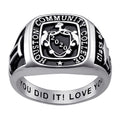 Personalized Women's Crest Signet Ring for Graduation - Rhodium Plated