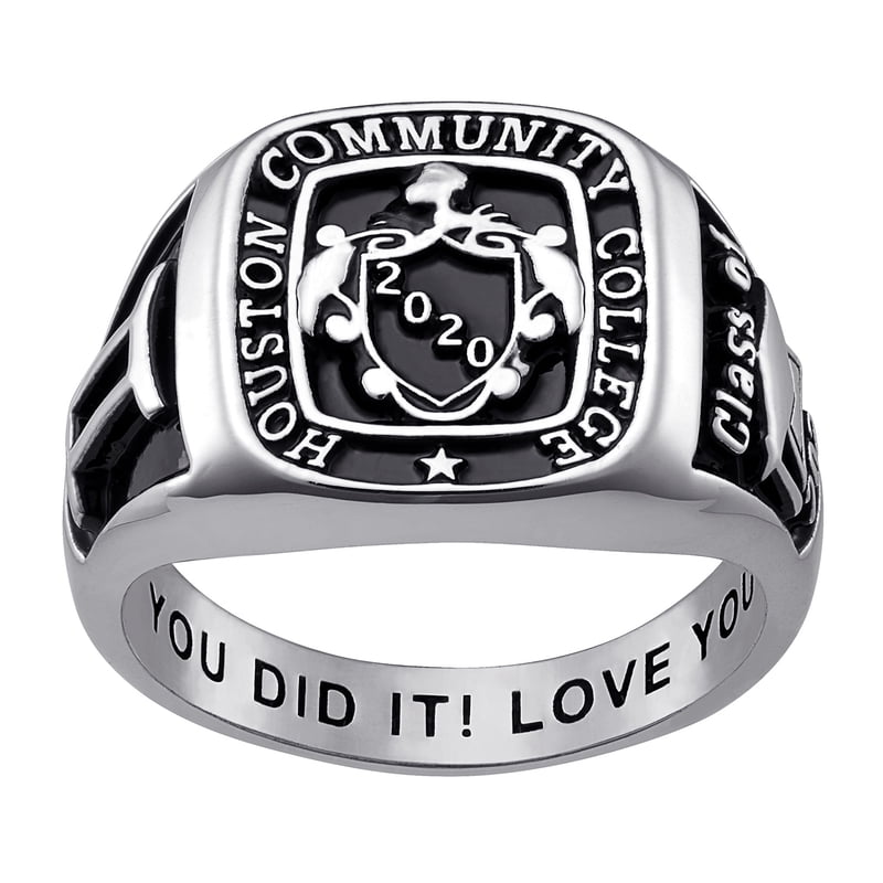 Personalized Women's Crest Signet Ring for Graduation - Rhodium Plated