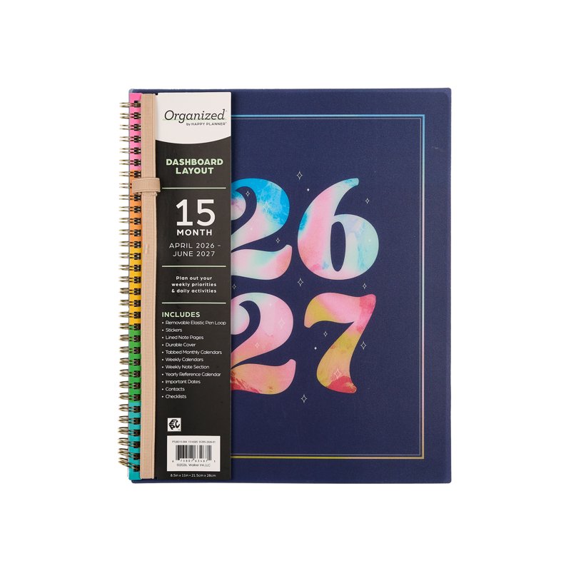 Big Monthly Weekly Planner 8.5x11 Bright Year 15-Month April 2026-June 2027 - Metal Twin Loop