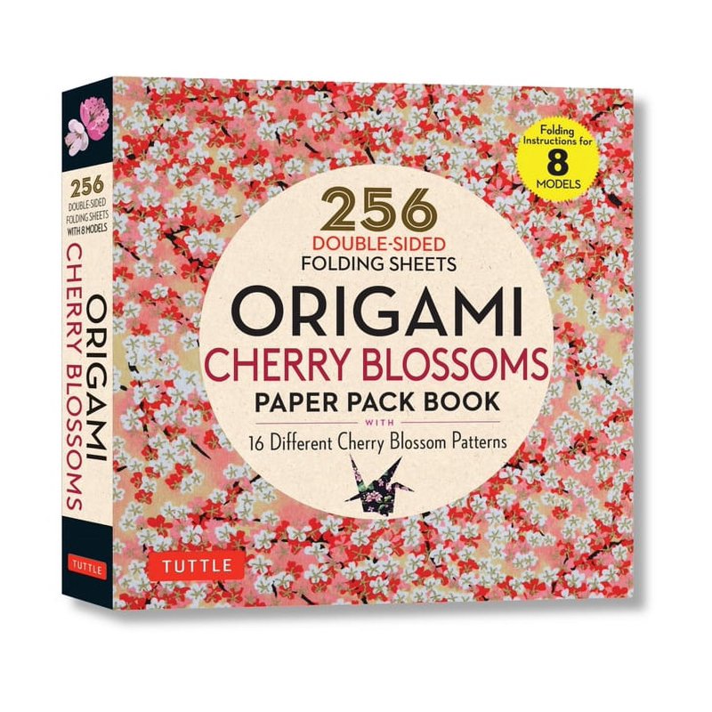 Origami Cherry Blossom Paper Pack - 256 Double-Sided Folding Sheets with 16 Patterns