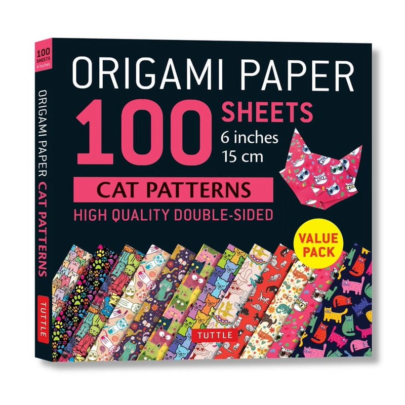 Double-Sided Origami Paper Sheets with Cat Patterns - 100 Sheets, 15cm