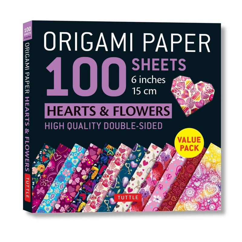 Origami Paper Pack 100 Sheets Hearts & Flowers Double-Sided 15cm – Creative Craft Supplies