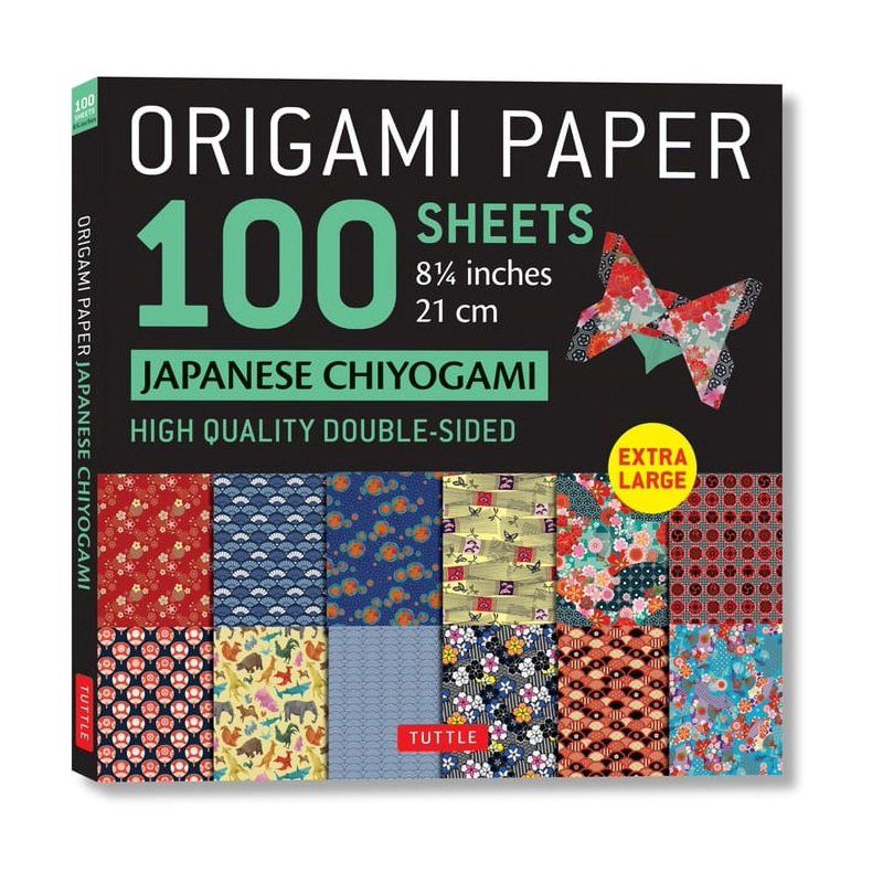 Japanese Origami Paper Pack 100 Sheets - Double-Sided Chiyogami Patterns, 8.25 Inch Large Sheets, Includes Instructions