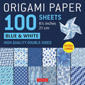 Large Double-Sided Origami Paper Sheets 100 Pack - 12 Designs, Blue & White