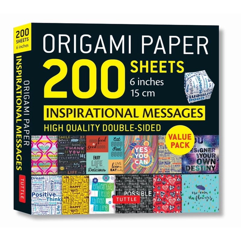 Origami Paper Pack 200 Sheets with Inspirational Messages - Double Sided 15cm