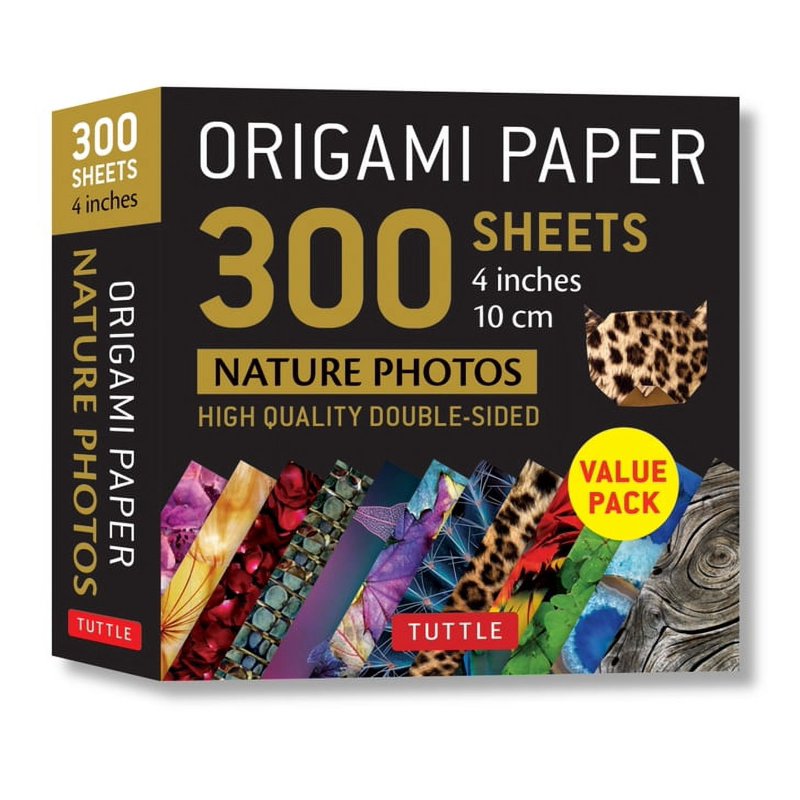 Double-Sided Origami Paper Pack 300 Sheets with 12 Nature Photo Patterns - 4 Inch Squares