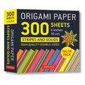 300 Sheets Double-Sided Origami Paper Pack with Bright Stripes & Solids - 4 inch Squares