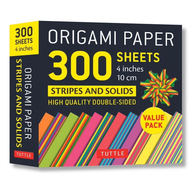 300 Sheets Double-Sided Origami Paper Pack with Bright Stripes & Solids - 4 inch Squares