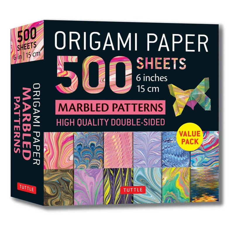 Marbled Origami Paper Set – 500 Double-Sided Sheets in 12 Patterns, 6 Inch