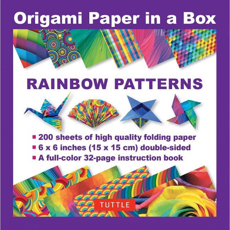 Rainbow Pattern Origami Paper Pack - 200 Sheets 6x6 Inch with Instruction Booklet