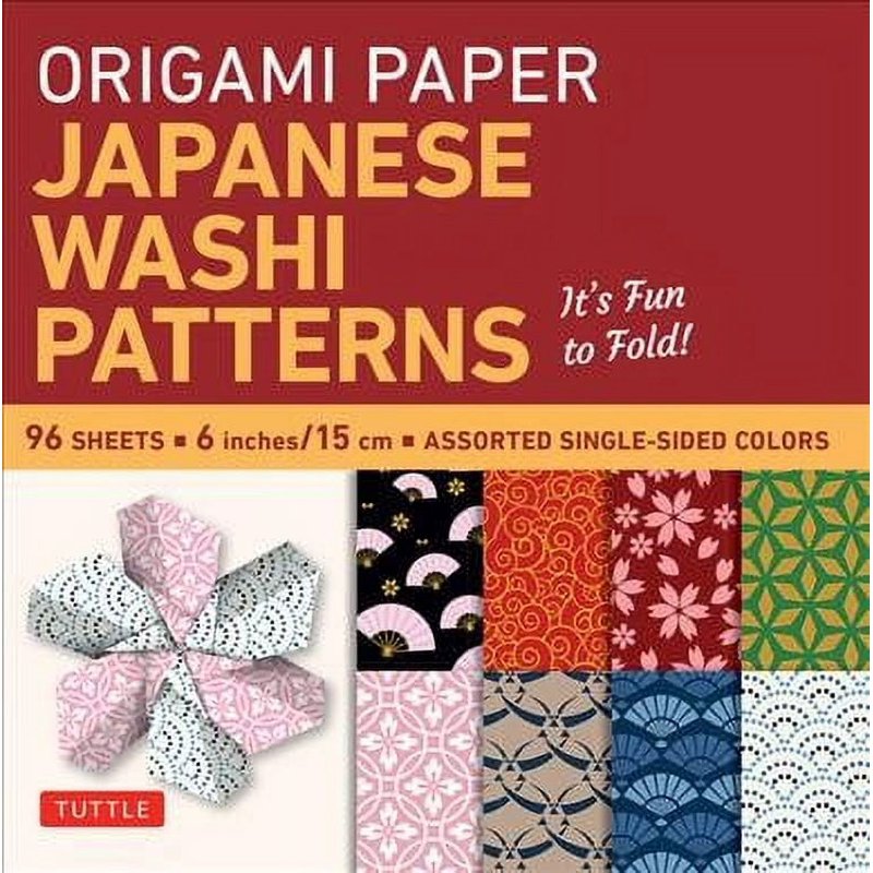 Origami Paper Set - 96 Sheets with 8 Japanese Washi Patterns, 6x6 Inch for Craft & Education