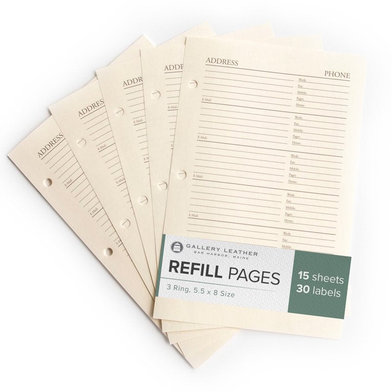 Address Book Refill Pages 5.5x8 Inches - 30 Pages for Contact Storage