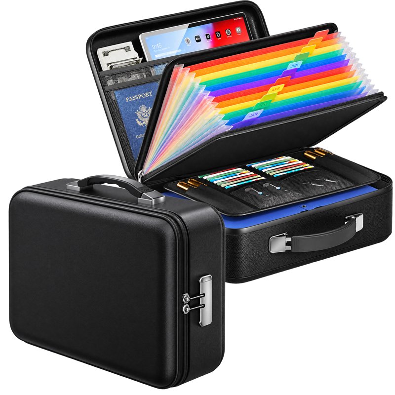 Fireproof Water-Resistant Document Safe Box with Lock and Organizer