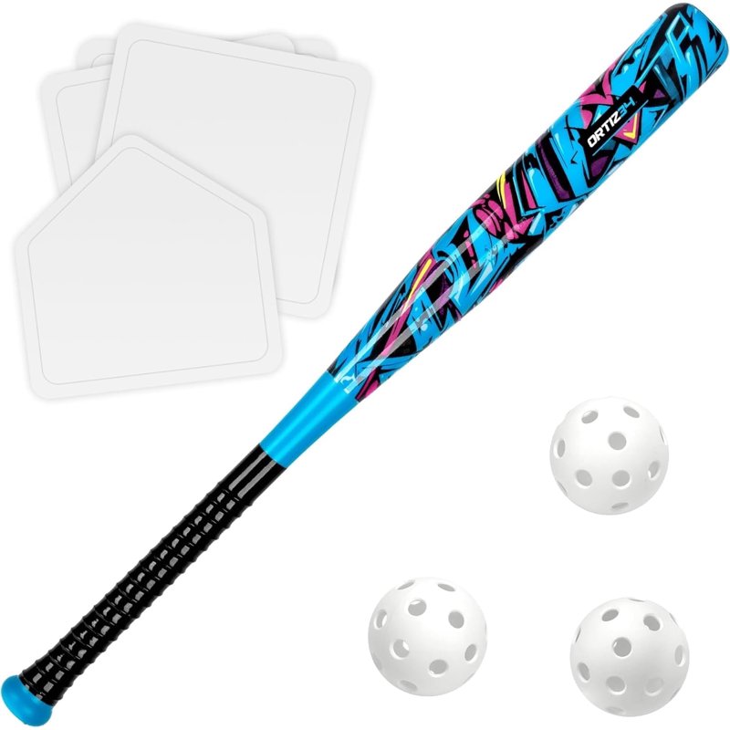 Kids Backyard Baseball Set with Graffiti Bat, 3 Balls & 4 Bases - All Variants