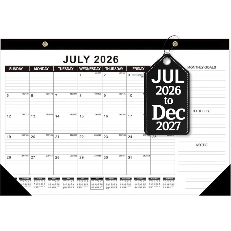 Desk Calendar 2026-2027, 17 x 11.5 in, 18-Month Jul 2026-Dec 2027, Julian Date, Monthly Goals & Notes – Includes Notes Variation