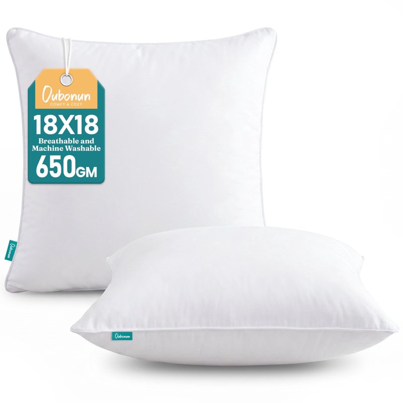 Cotton Throw Pillow Inserts 2 Pack - Hypoallergenic Fluffy Cushion Support