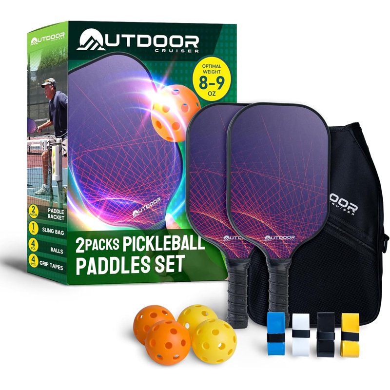 Variation of THIS listing: Outdoor Cruiser Pickleball Racket Set - Carbon Fiber Paddles, USAPA-Approved, Includes 2 Rackets, 4 Balls, Sling Bag, Grip Tapes - Teen