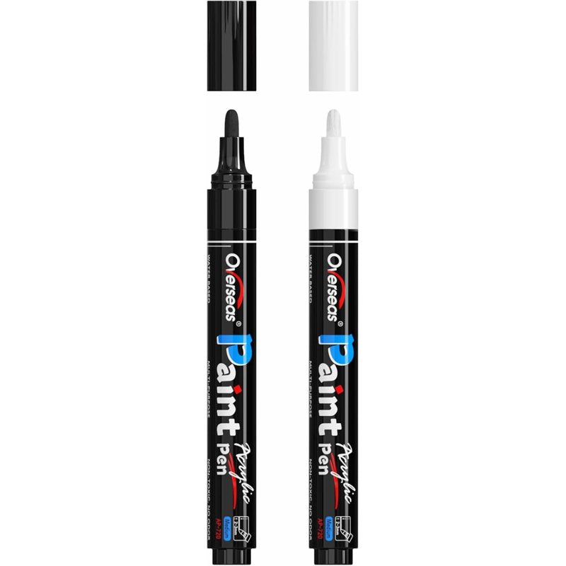 Water-Based Permanent Paint Markers Set - White & Black, Quick Dry, Waterproof, Medium Tip
