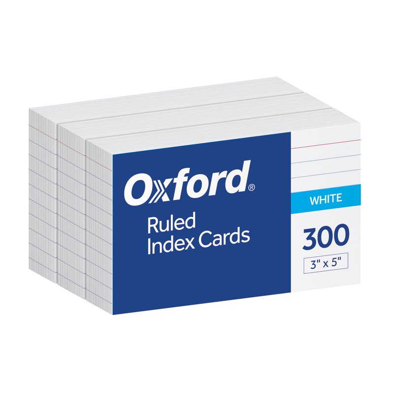 Oxford 3x5 Ruled Index Cards Pack - White, 300 Durable Study Cards