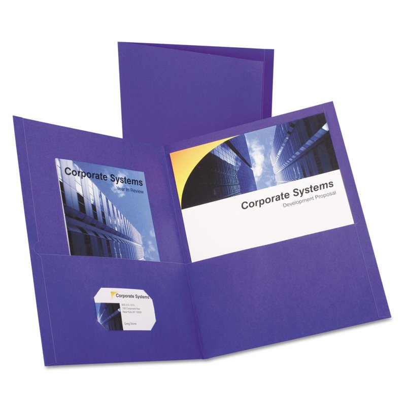 Oxford Twin-Pocket Folder with Leather Grain Finish - Purple, 25 Pack