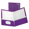 Purple Laminated Folder with Business Card Slot, 2-Pocket, 100 Sheets, 11 x 8.5, 25/Box