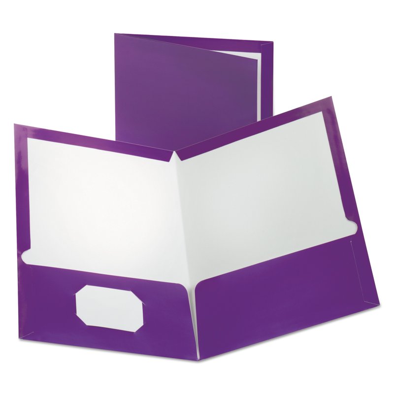 Purple Laminated Folder with Business Card Slot, 2-Pocket, 100 Sheets, 11 x 8.5, 25/Box