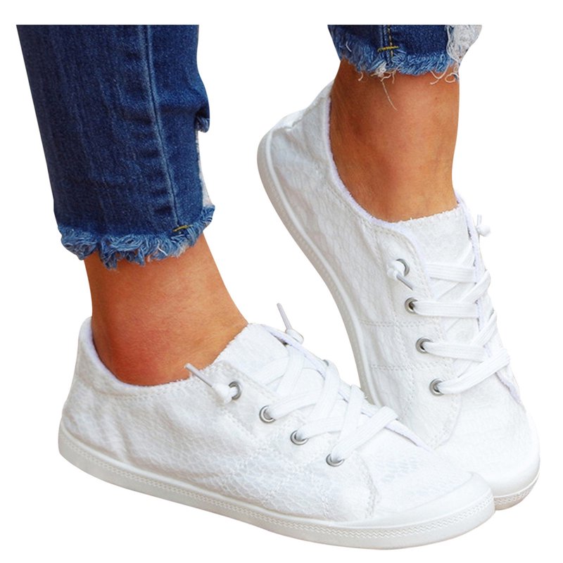Women's Casual Canvas Sneakers - Low Top Fashion Tennis Shoes White