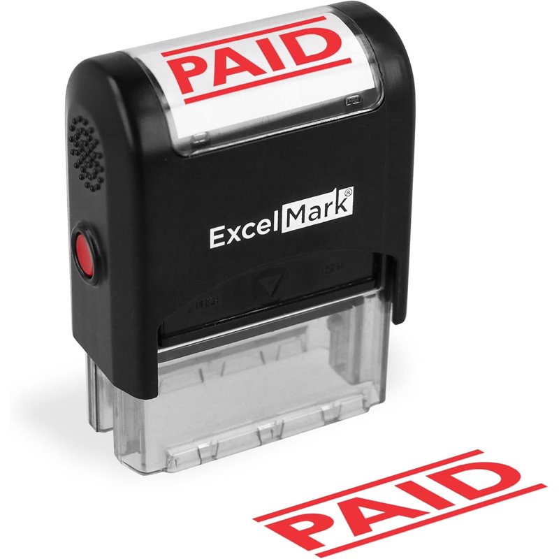 Self-Inking Rubber Stamp for Paid Marking with Red Ink - 9/16x1.5 Inches