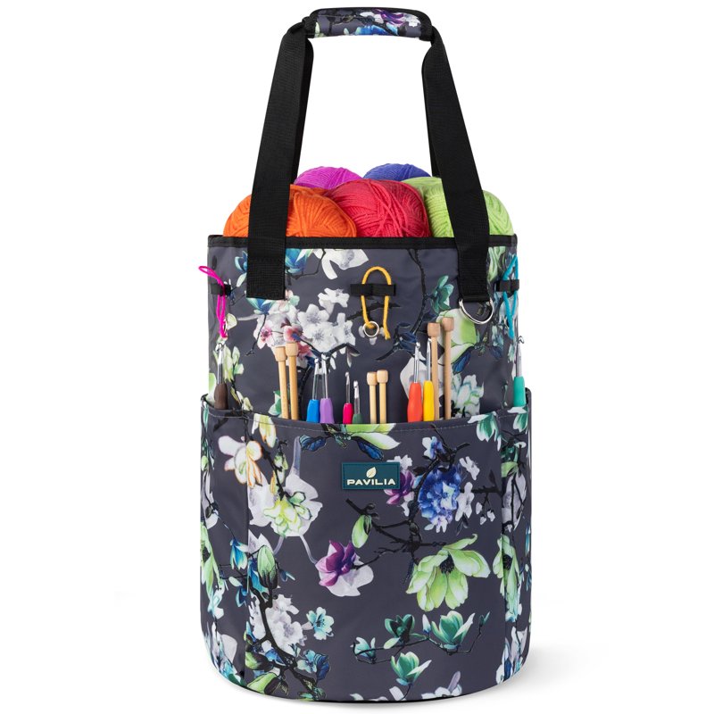 Crochet & Knitting Yarn Bag Organizer with Grommets - Large Portable Tote for Supplies