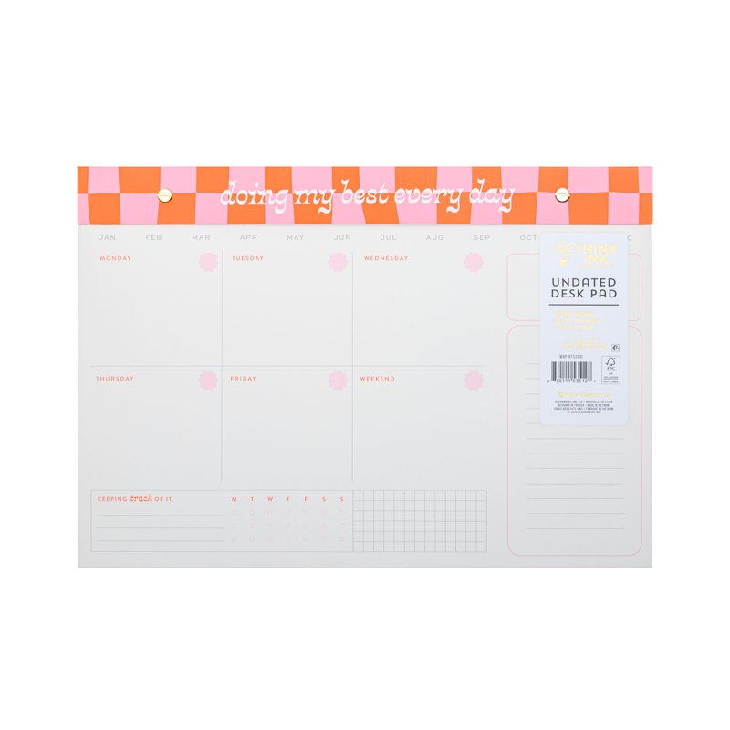 Undated Weekly Planner 14x9.75 Inch Pink and Orange Check - Office Organizer