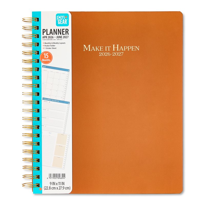 15-Month Spiral-Bound Weekly Monthly Planner 9x11 Hardcover Brown