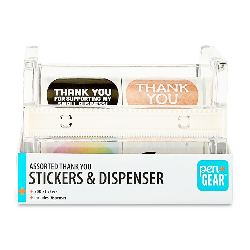 Thank You Stickers with Dispenser - Assorted Designs, 500 Count