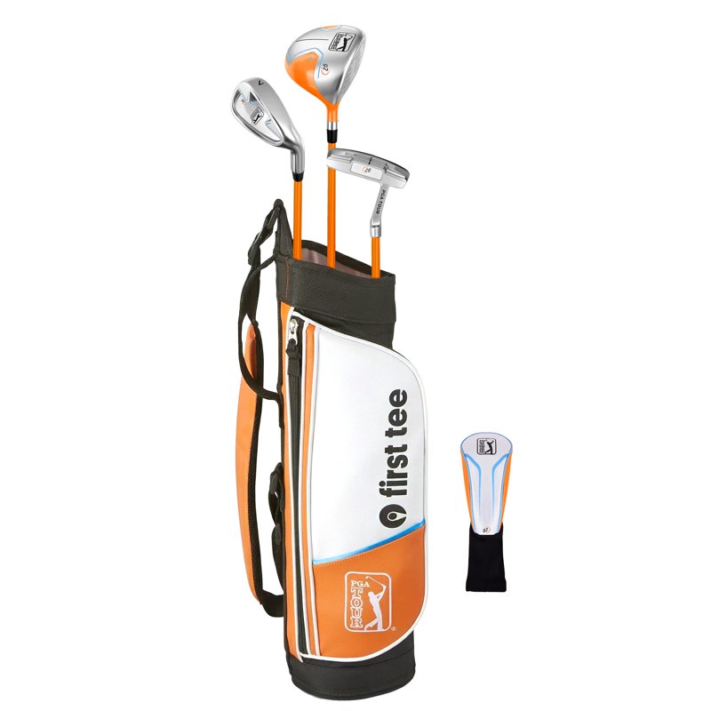 PGA TOUR x First Tee Junior Golf Club Set - Right Handed, 5-Piece with Carry Bag, Height 3'6"–4'1", Orange