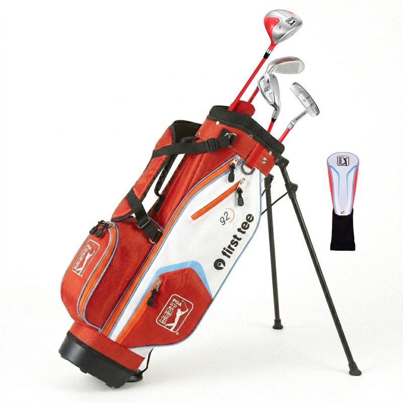 PGA TOUR x First Tee 7-Piece Junior Golf Club Set - Right-Handed, 4'8"–5'3", Red (With Stand Bag) - Variation: Right-Handed, Red - Heights 4'8" to 5'3"