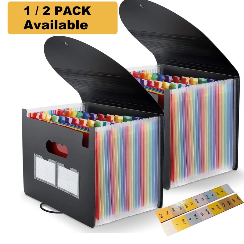PHANCIR 24-Pocket Accordion File Organizer - Freestanding Paper Folder with Labels, 2 Pack (Variation: 2)