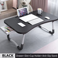 PHANCIR Foldable Laptop Bed Desk 23.6in with iPad Slots, Cup Holder & Drawer - Black, Variation 2