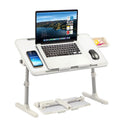 Adjustable Laptop Desk with Storage Drawer and Foldable Bed Tray - White
