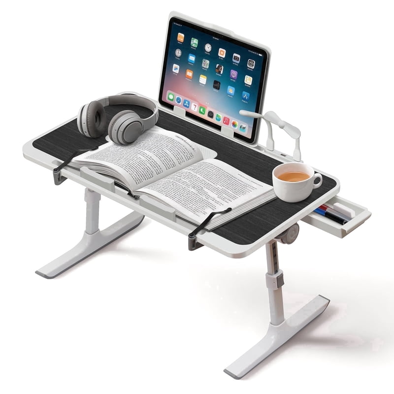 Adjustable Lap Desk with USB Fan & LED Light, Book Stand for Bed & Home Office