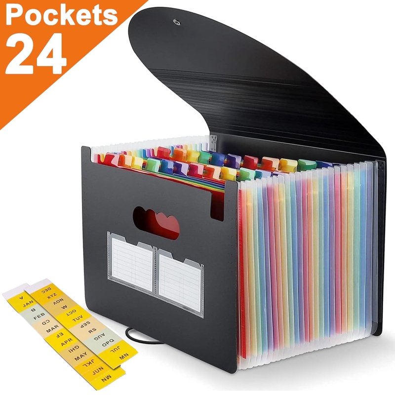 PHANCIR 24-Pocket A4 File Organizer with A-Z/Month Tabs – Multicolor