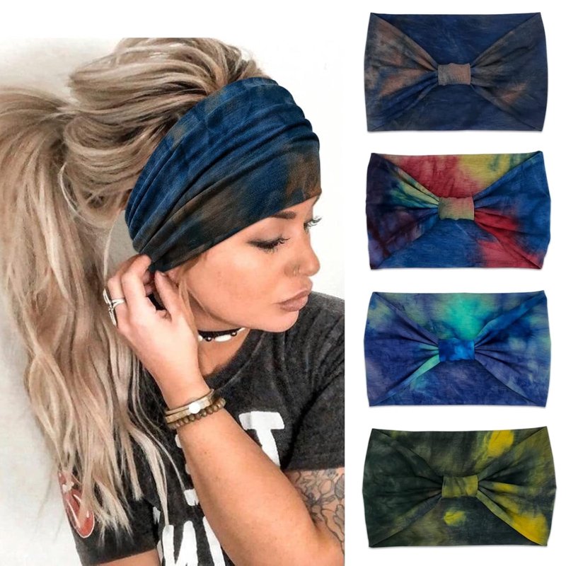 Wide Boho Headbands for Women 4 Pack Stretchy Hair Accessories for Yoga & Workout