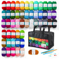 Crochet Yarn Kit with 52 Bright Acrylic Colors & Crochet Hooks - 67 Pieces