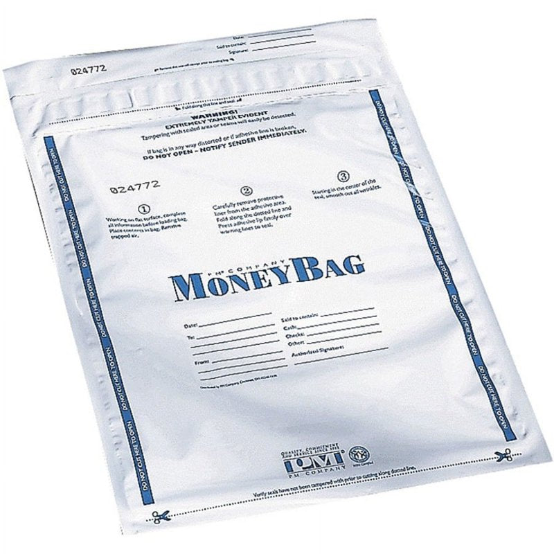 Tamper-Evident Deposit Bags 9x12 Plastic White Pack of 100