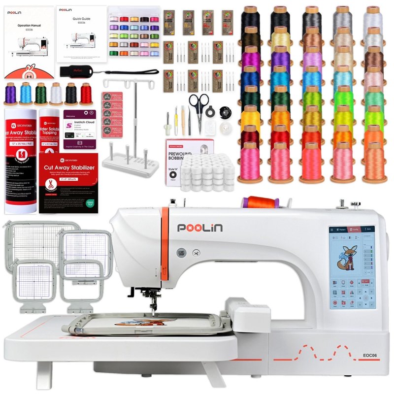 Computerized Embroidery Machine with Large 7.9x11 Inch Hoop and Deluxe Accessory Bundle