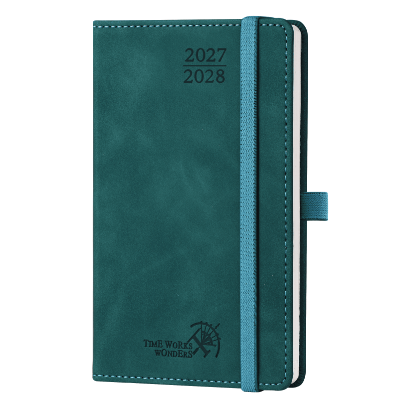 Monthly Planner 2027-2028 Pocket Calendar Book - 2-Year Slim Leather Organizer