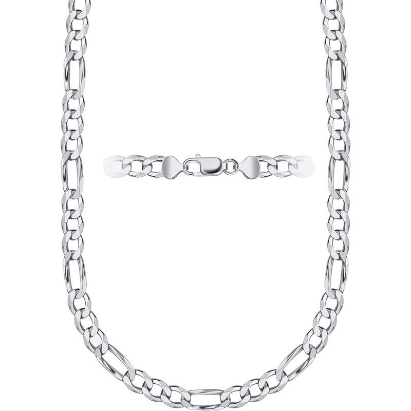 Sterling Silver Figaro Chain Necklace with Lobster Claw Closure - Made in Italy