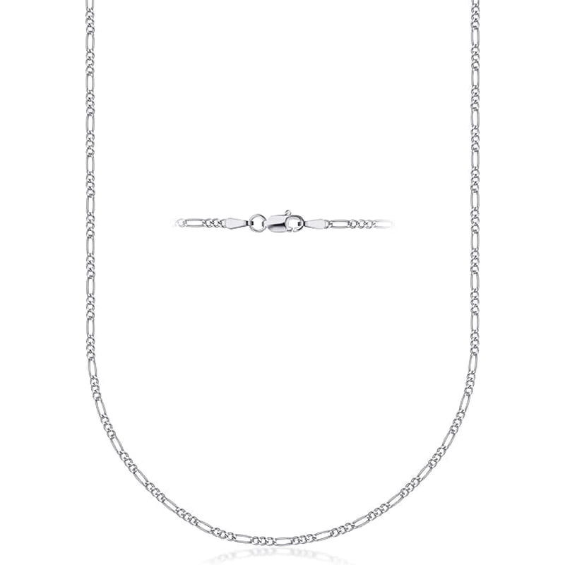 Sterling Silver Figaro Link Chain Necklace with Lobster Claw Closure - Made in Italy