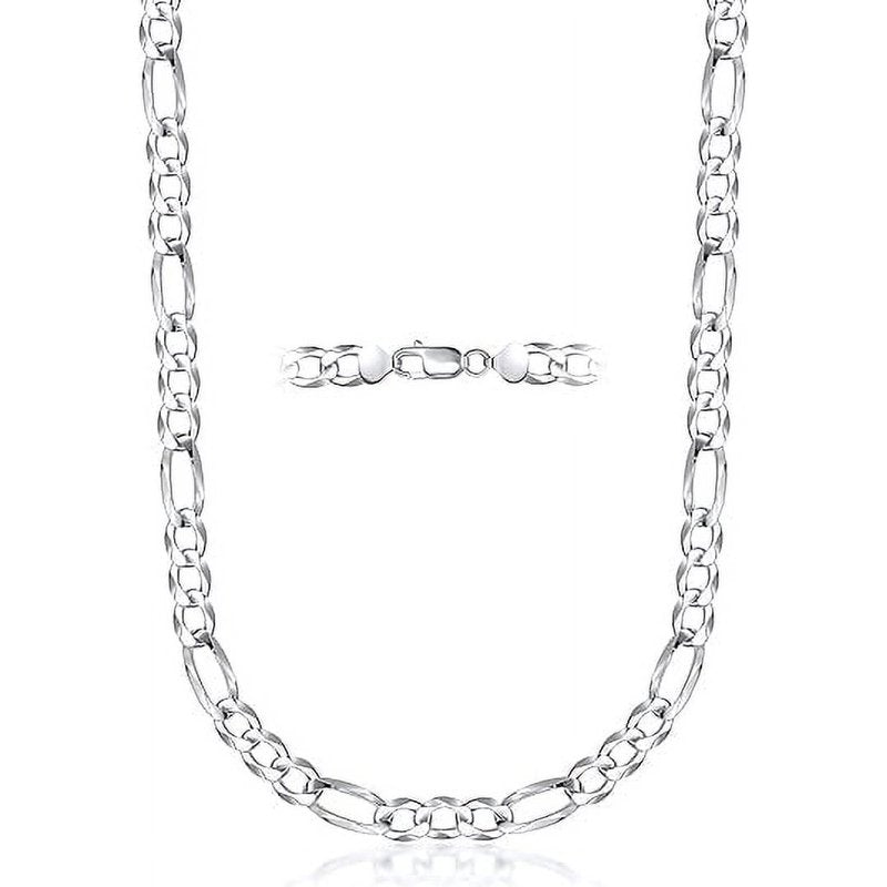 Sterling Silver Figaro Chain Necklace for Men & Women - Made in Italy