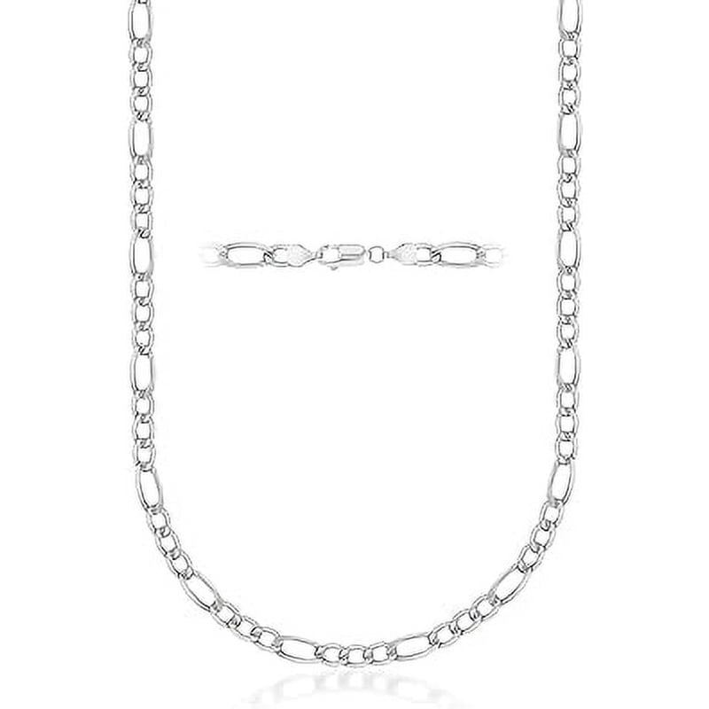 Sterling Silver Figaro Chain Necklace 4mm Made in Italy - Hypoallergenic Jewelry