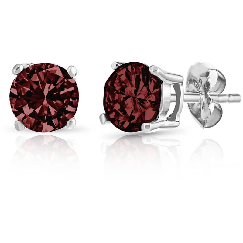 Sterling Silver Garnet Stud Earrings 2.0 Carat Gemstone Jewelry