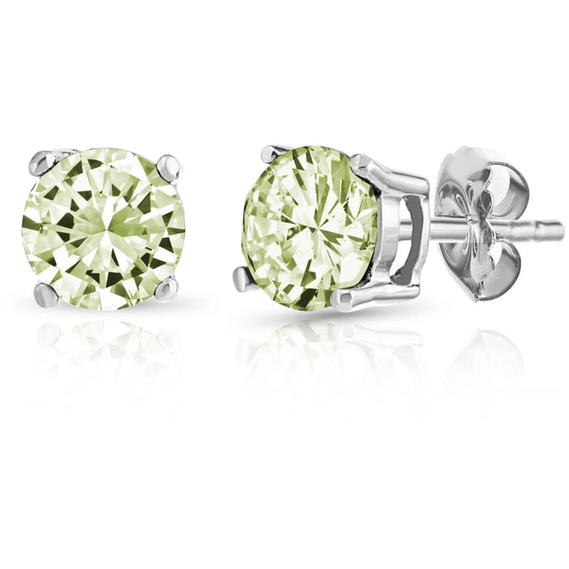 Sterling Silver Peridot Gemstone Stud Earrings - 6mm Round Cut Jewelry